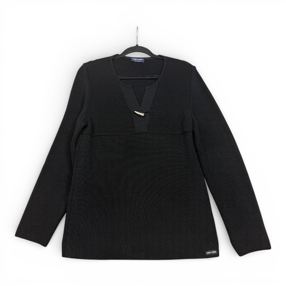 Saint James Toggle Neck Sweater Womens S Black Made in France Wool Maritime Knit